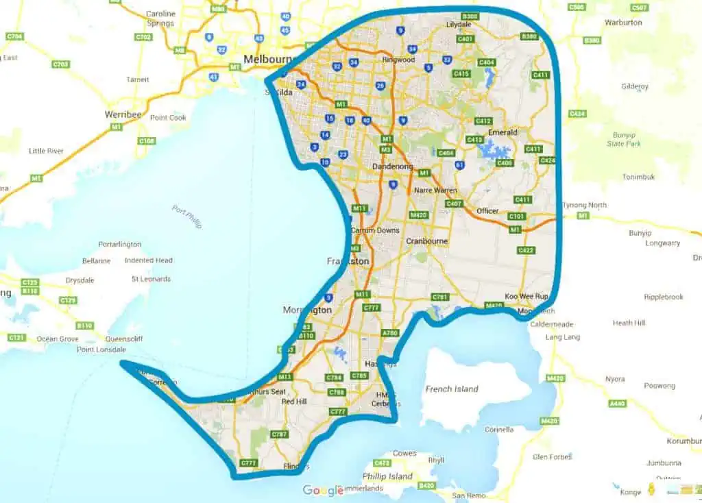 sandhurst roofing service area map 1024x734